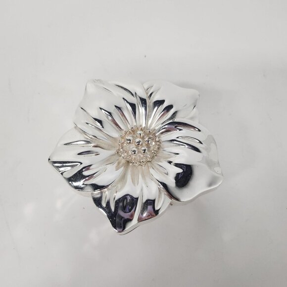 VTG Mirrored Silver Tone Metal Flower Jewelry Box Lidded For You Ease Only Inc - Picture 2 of 10